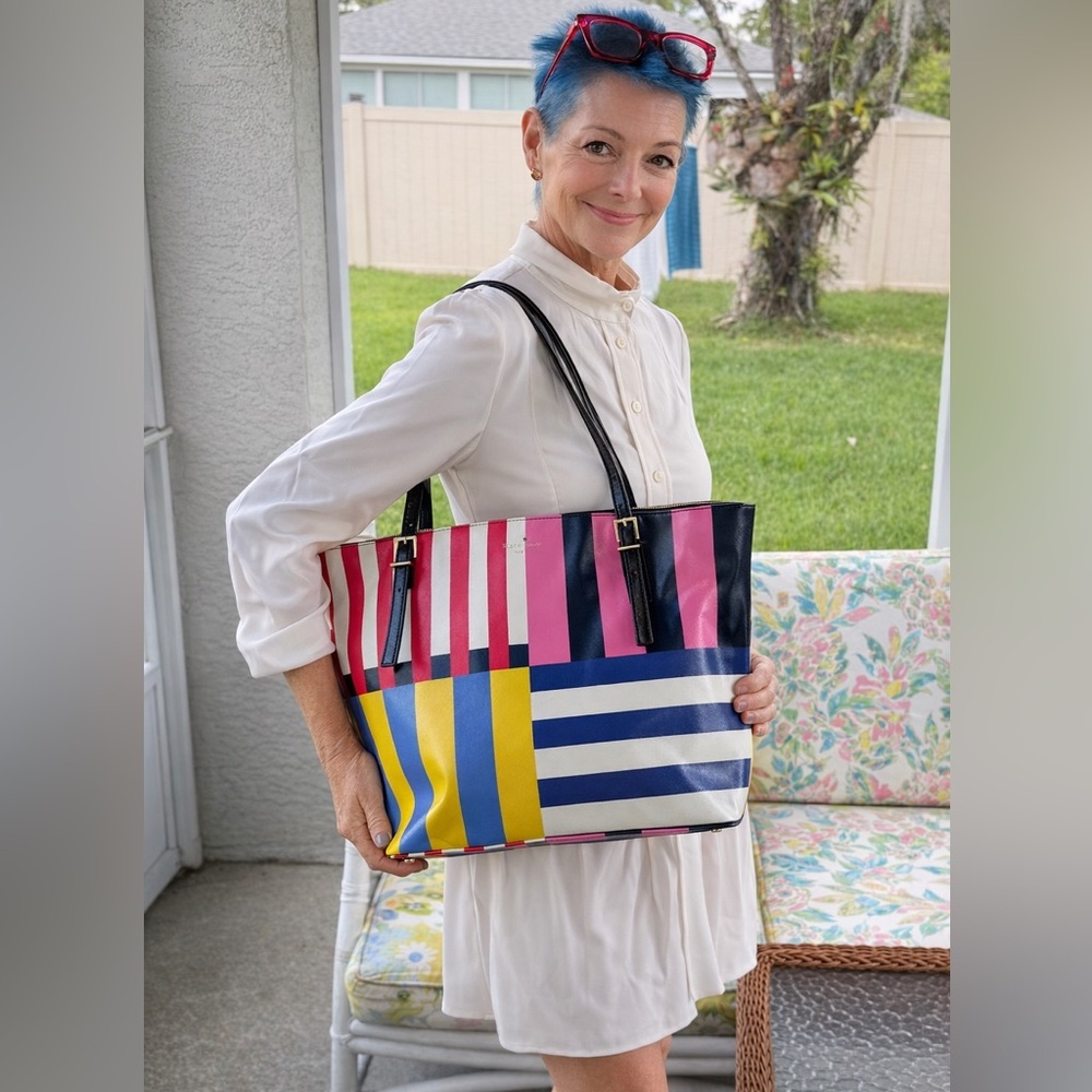 Kate Spade Emma Lane Stripe Maya Tote Multi NWT Large Colorblock Shoulder Bag